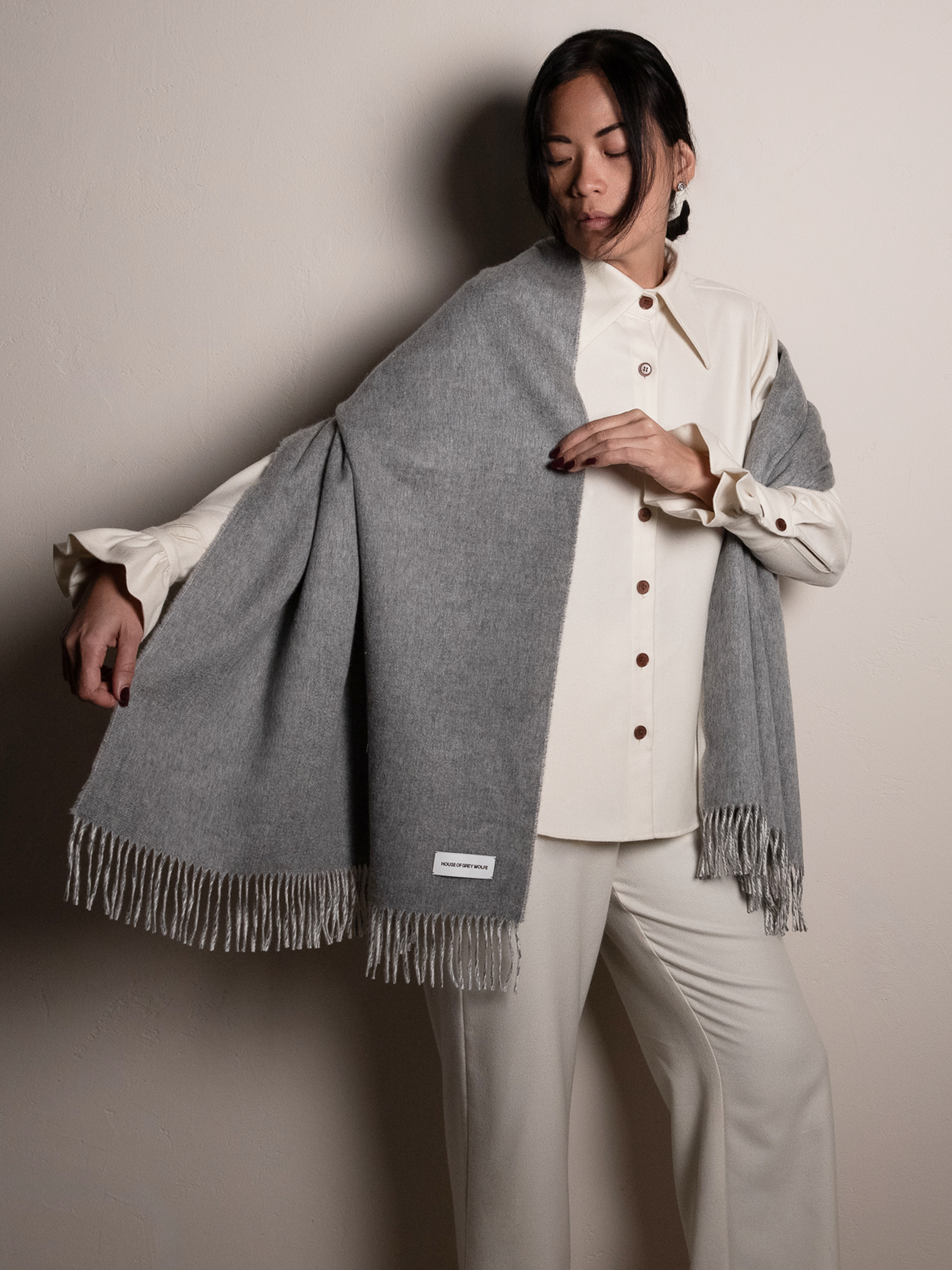 Grey and Cream Cashmere Stole